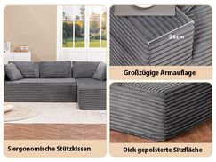 Extra große und tiefe Sitzfläche des Cord Ecksofas