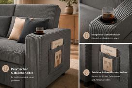 Integrierter Getränkehalter und Seitentasche des Cord Schlafsofas