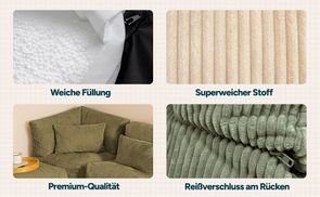 Cord Ecksofa NOA im Alltag mit Perlenfüllung