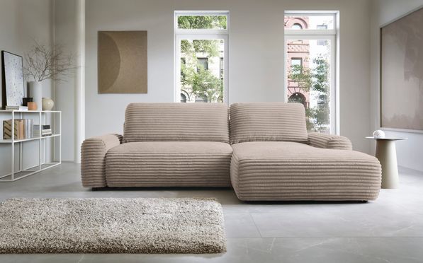 Cord Ecksofa MOUNIR in Taupe im modernen Wohnzimmer