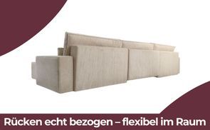 Komplett bezogene Rückseite der Wohnlandschaft