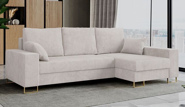 Cord Ecksofa DORIAN in Dunkelrosa im Wohnzimmer