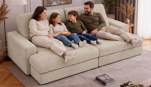 Big Sofa ANERO in Cord Beige im Wohnzimmer