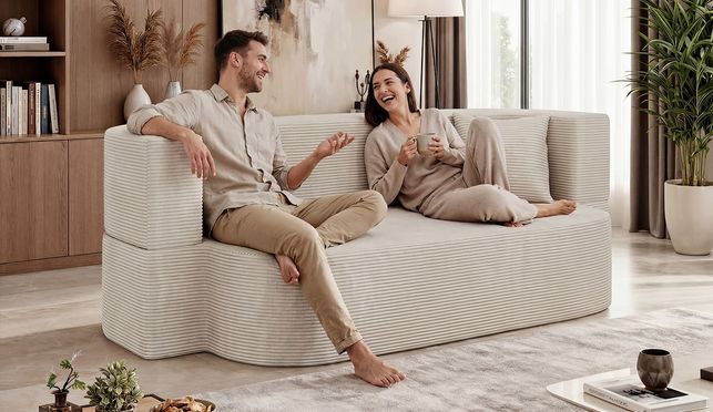 Cord Schlafsofa OVELA in Dunkelgrau im modernen Wohnzimmer