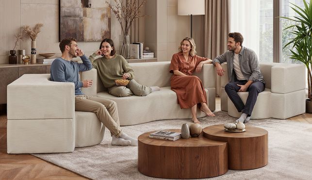 Cord Sofa Set SANOA in Dunkelgrau im Wohnraum