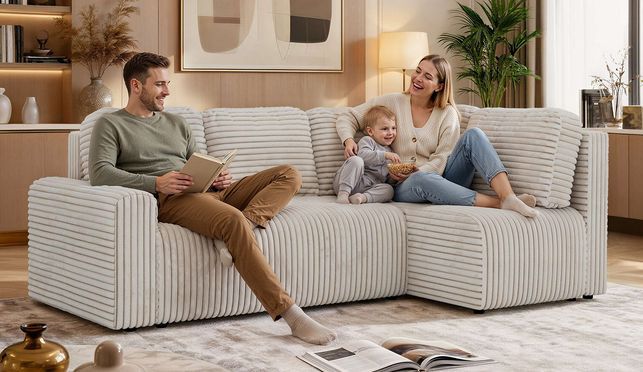 Ecksofa NESSARO in Braun im Wohnzimmer