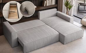 Cord Ecksofa PARYS mit Schlaffunktion und Bettkasten
