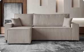 Modernes Cord Ecksofa HEKTOR in L-Form im Wohnzimmer