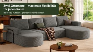 Cord Wohnlandschaft mit 75 cm tiefer Sitzfläche