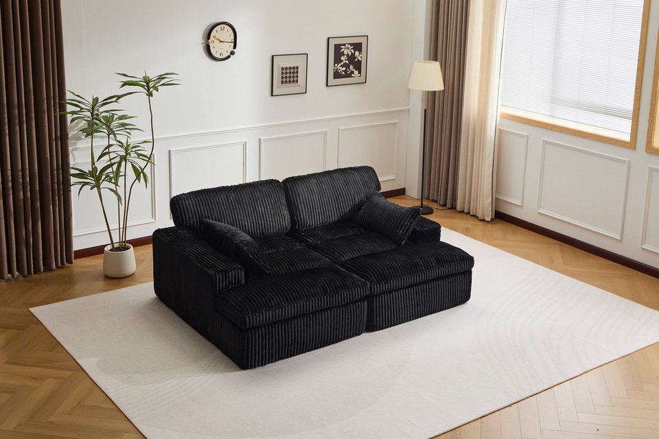 Cord Sofa ORVANE in Schwarz mit modularer Bauweise