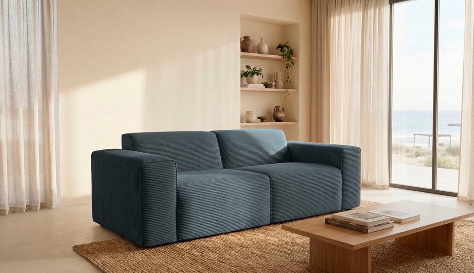 Cord Sofa CLAYTON als 2-Sitzer in Grau