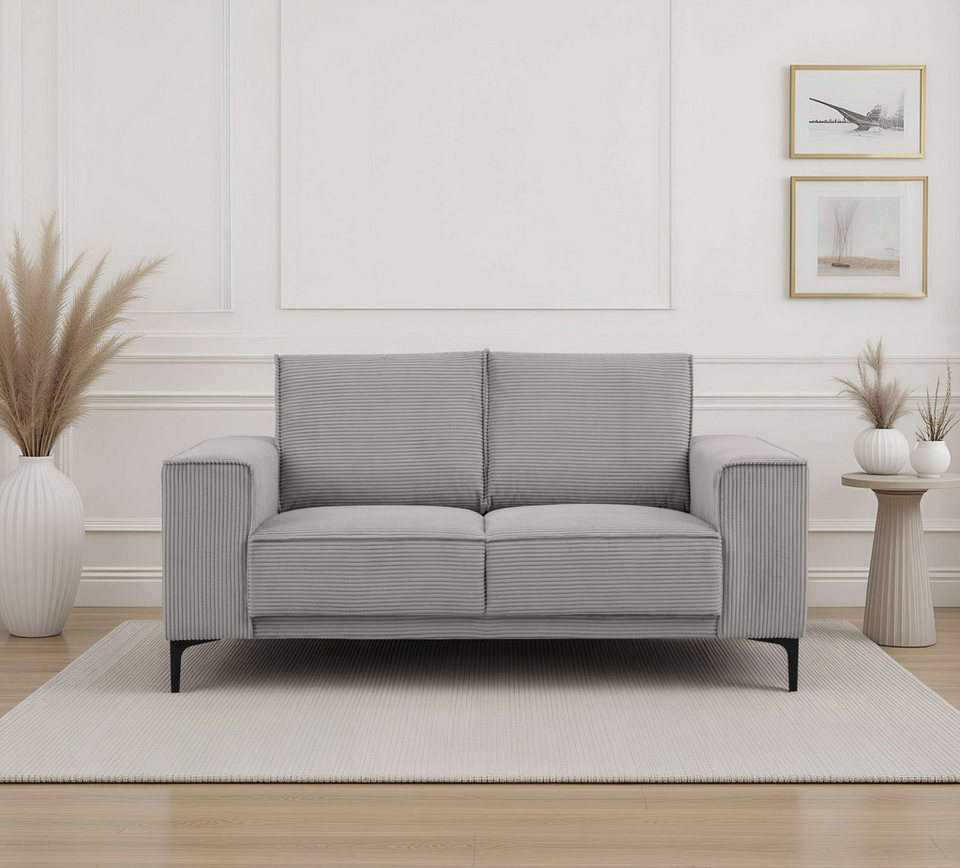 Cord Sofa OLAND 164 cm in Hellgrau im Skandi-Design