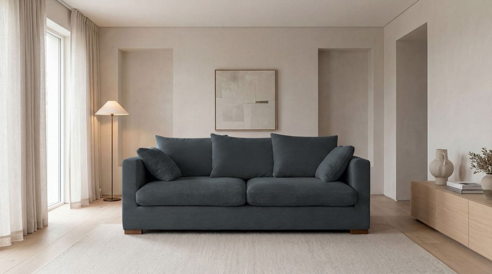 Cord Sofa CORAY in Grau von der Seite
