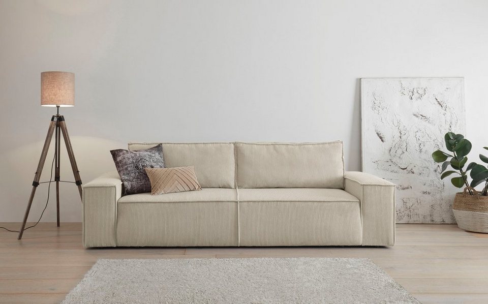 Cord Schlafsofa SHERWOOD in Hellbeige mit Bettkasten