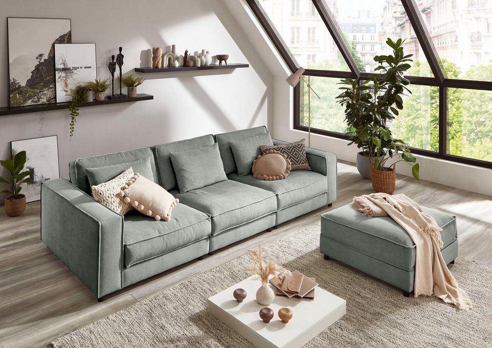 Cord Sofa VALAN 279 cm in Grau mit XXL-Sitzfläche