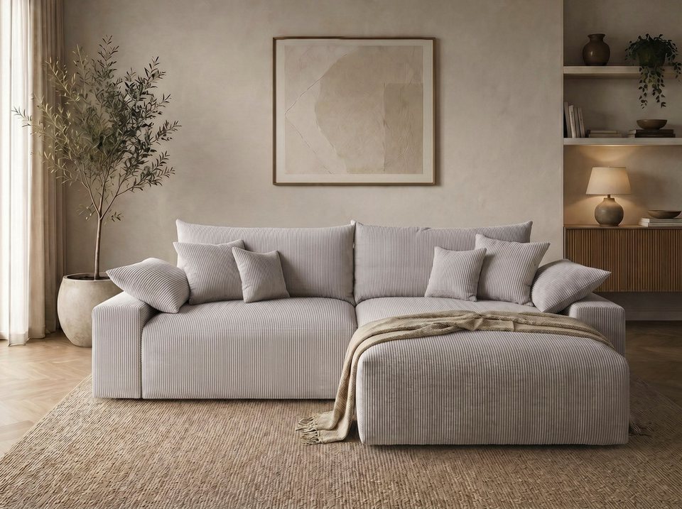Cord Ecksofa AMICI in Taupe mit 302 cm Breite