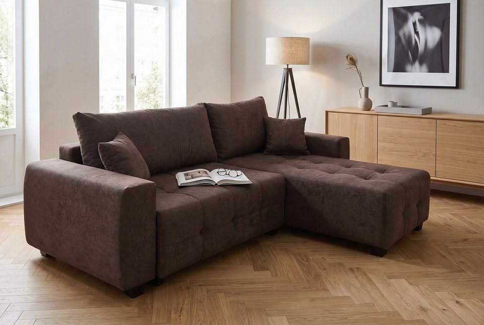 Cord Ecksofa BELLA in Dunkelbraun in L-Form