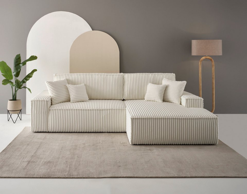 Cord Ecksofa FINNLEY in Hellbeige mit Recamiere rechts
