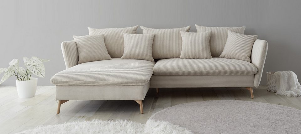 Cord Ecksofa MERLE in Beige mit Recamiere links