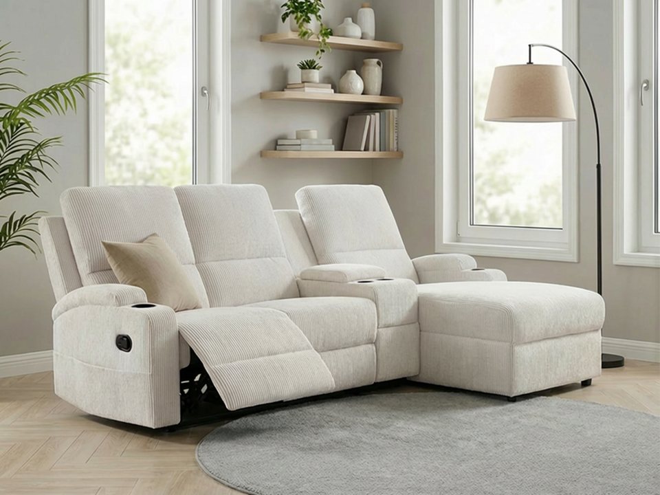 Cord Ecksofa NAPORI in Creme mit Relaxfunktion