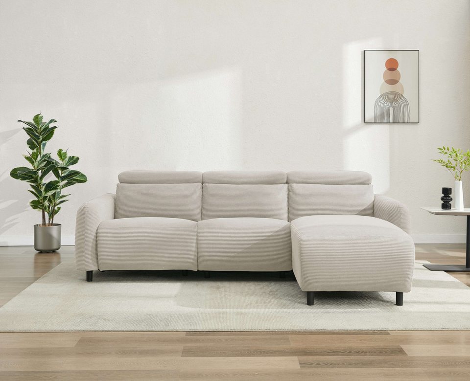 Cord Ecksofa SKAANE in Creme mit Recamiere rechts
