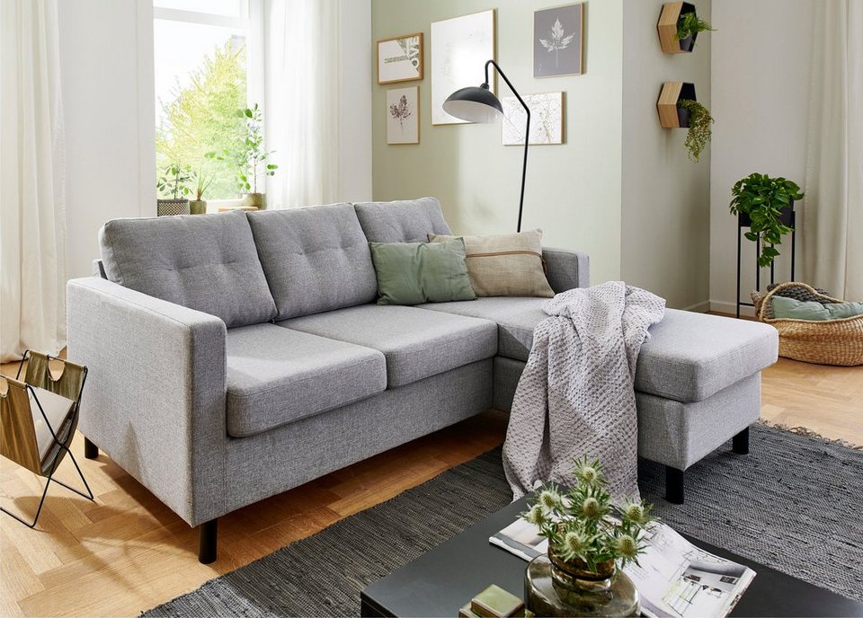Cord Ecksofa TEA in Grau mit beidseitig montierbarer Recamiere
