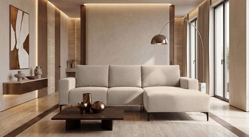 Cord Ecksofa Tournon in Creme mit Recamiere rechts