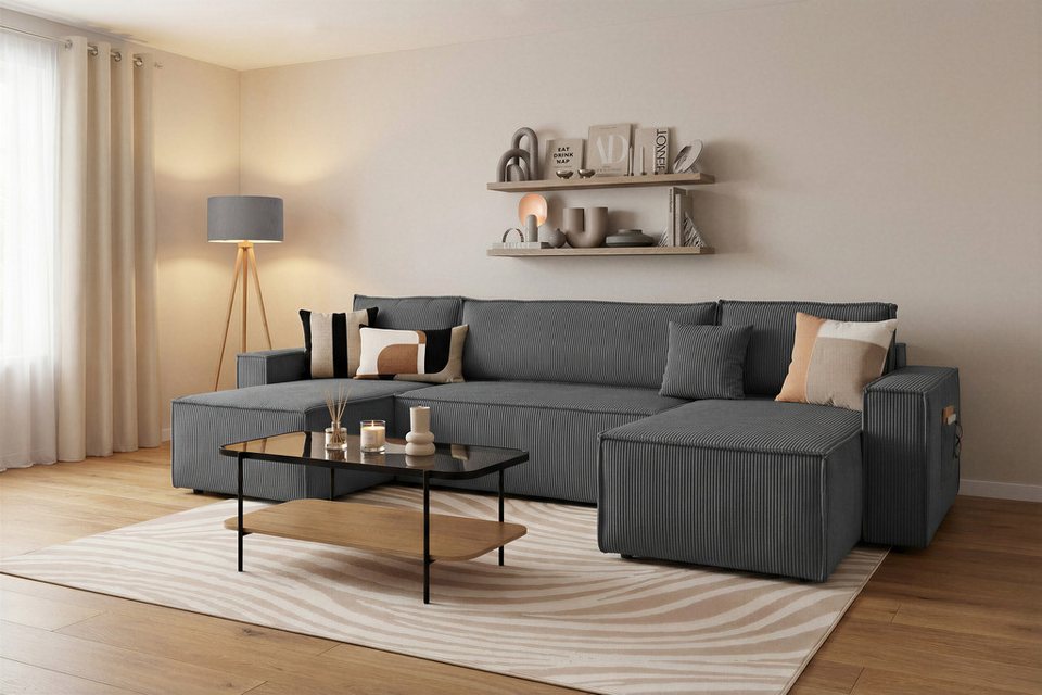 Cord Wohnlandschaft CASSI in U-Form und Anthrazit