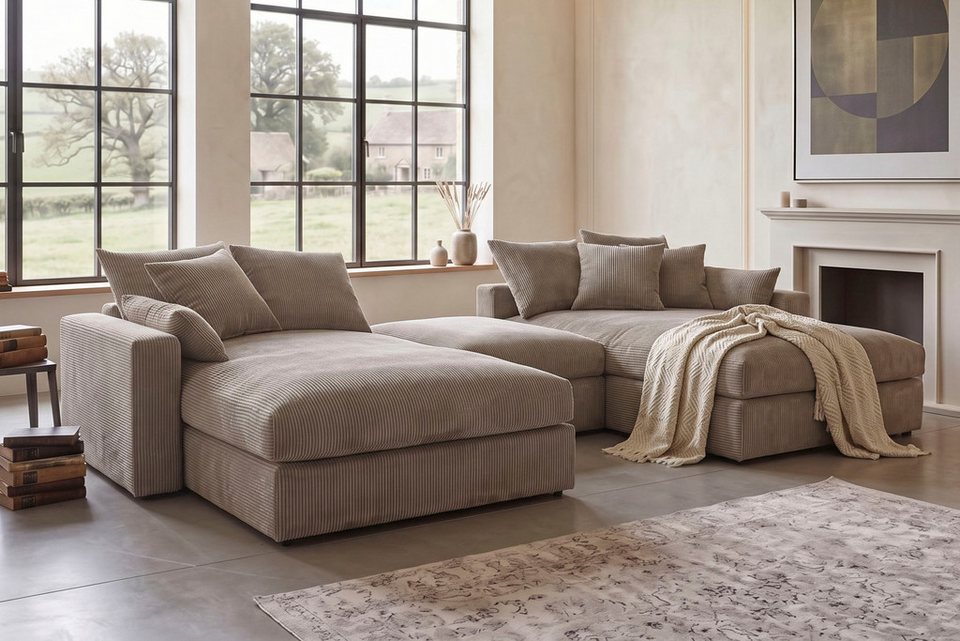 Cord Wohnlandschaft Cosy Lounge in U-Form 385 cm in Taupe