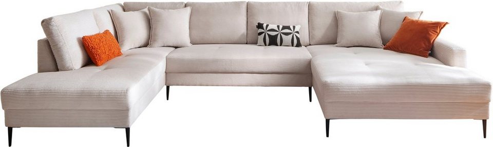Cord Wohnlandschaft SUMMER in Creme in U-Form mit 360 cm Breite