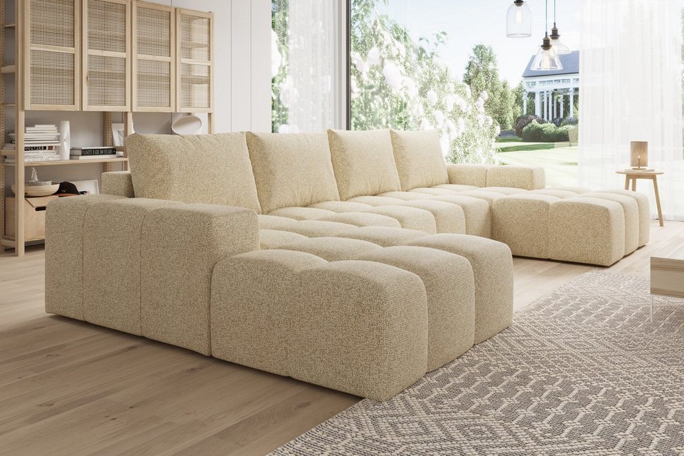 Cord Wohnlandschaft CENTO 360 cm in U-Form in Hellbeige