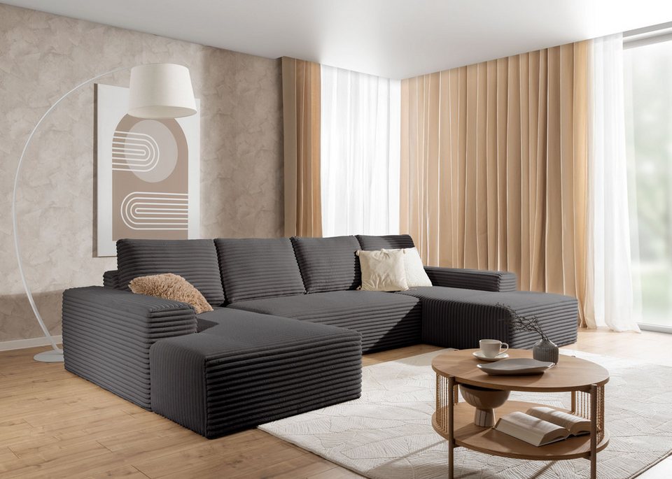 Cord Wohnlandschaft AZZANO in U-Form in Dunkelgrau
