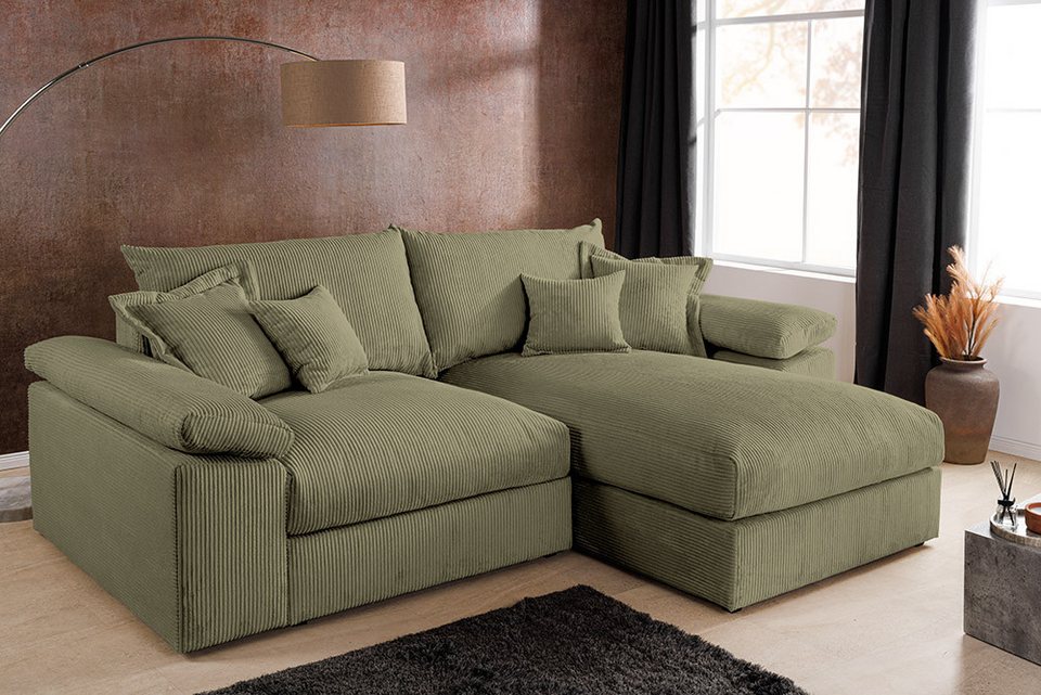 Cord Ecksofa ATMOSPHERE XL 245 cm in Grün mit Ottomane