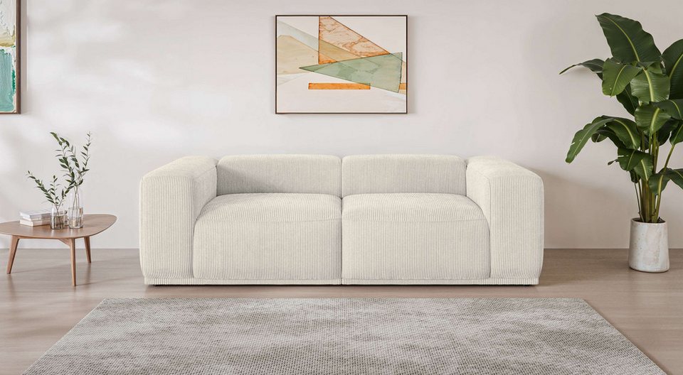 Cord Big-Sofa EMMERIK in Creme mit Wellenunterfederung