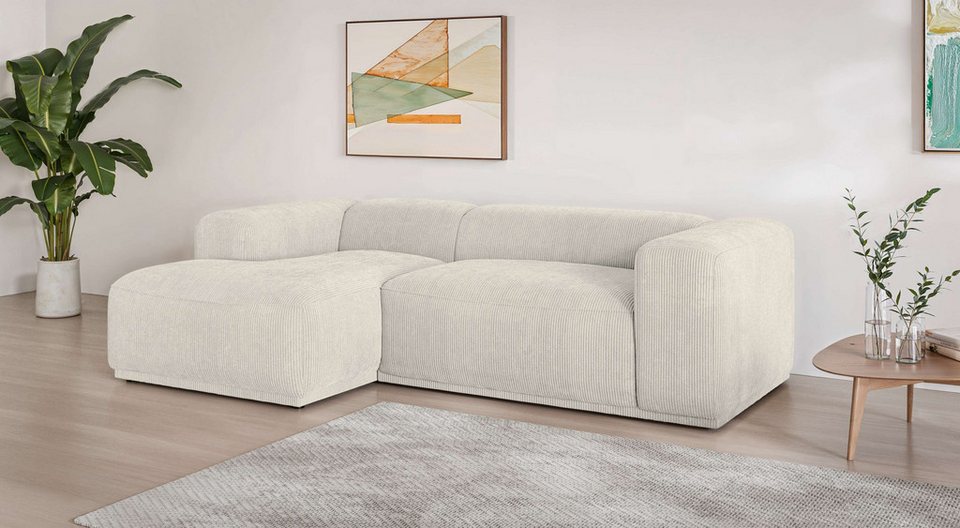 Cord Ecksofa EMMERIK in Creme mit Ottomane links