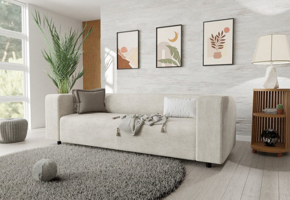 Cord Sofa GUSTAV 175 cm in Beige mit Wellenfederung
