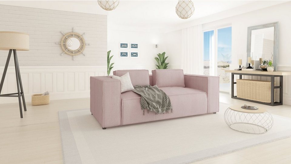 Cord Sofa RENNE 196 cm in Puderrosa