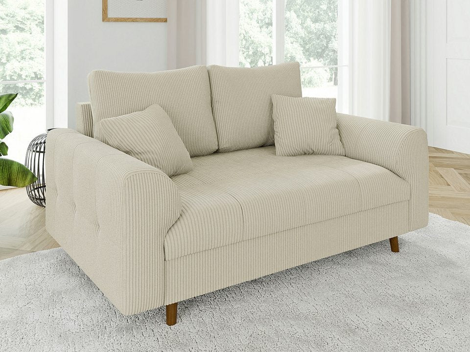 Cord Sofa ZARA 2-Sitzer in Beige mit Massivholzfüßen