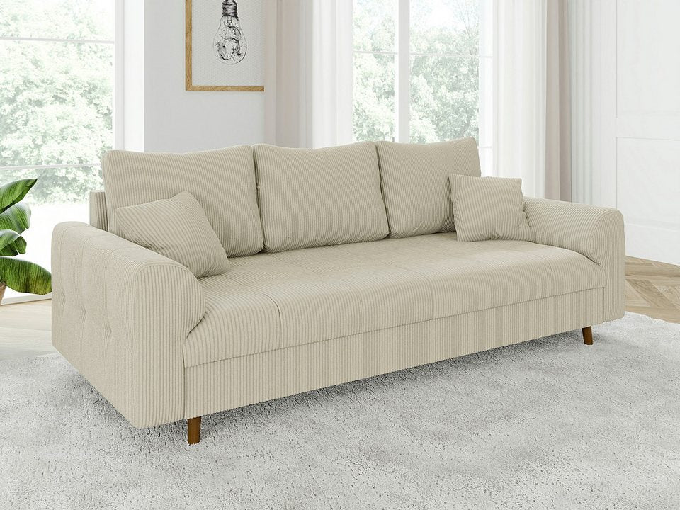 Cord Sofa ZARA 210 cm in Beige im skandinavischen Stil