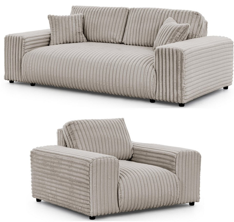 Cord Sofa Set MOLLIS mit Sessel in Hellgrau