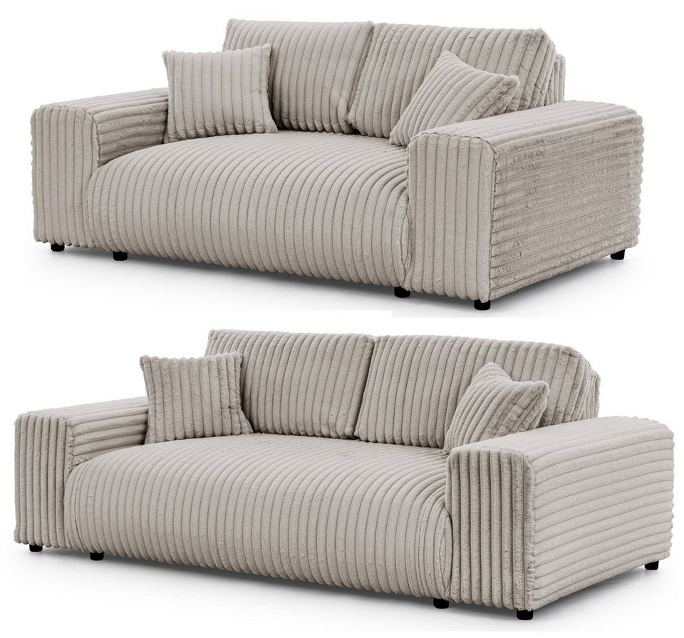Cord Sofa Set MOLLIS in Hellgrau aus Plüschcord