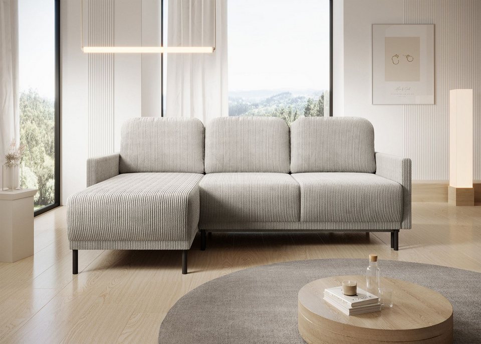 Cord Ecksofa HAMIEL in Hellbeige mit Ottomane