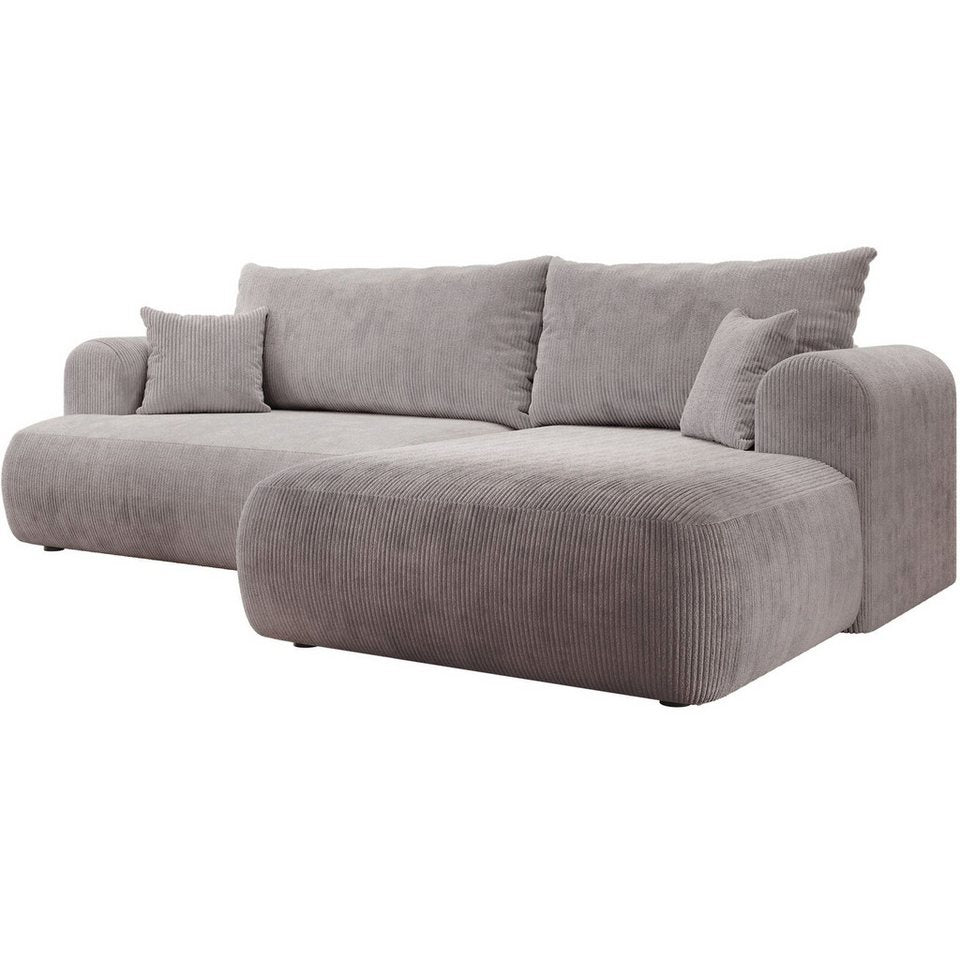 Cord Ecksofa OVO CORD in Hellgrau mit Ottomane rechts
