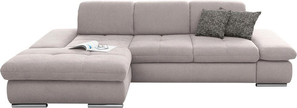 Cord Ecksofa SO4100 284 cm in Elefant mit verstellbaren Kopfteilen