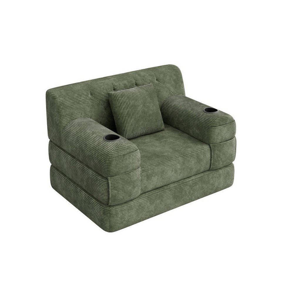 Grünes Cord Schlafsofa mit Schlaffunktion