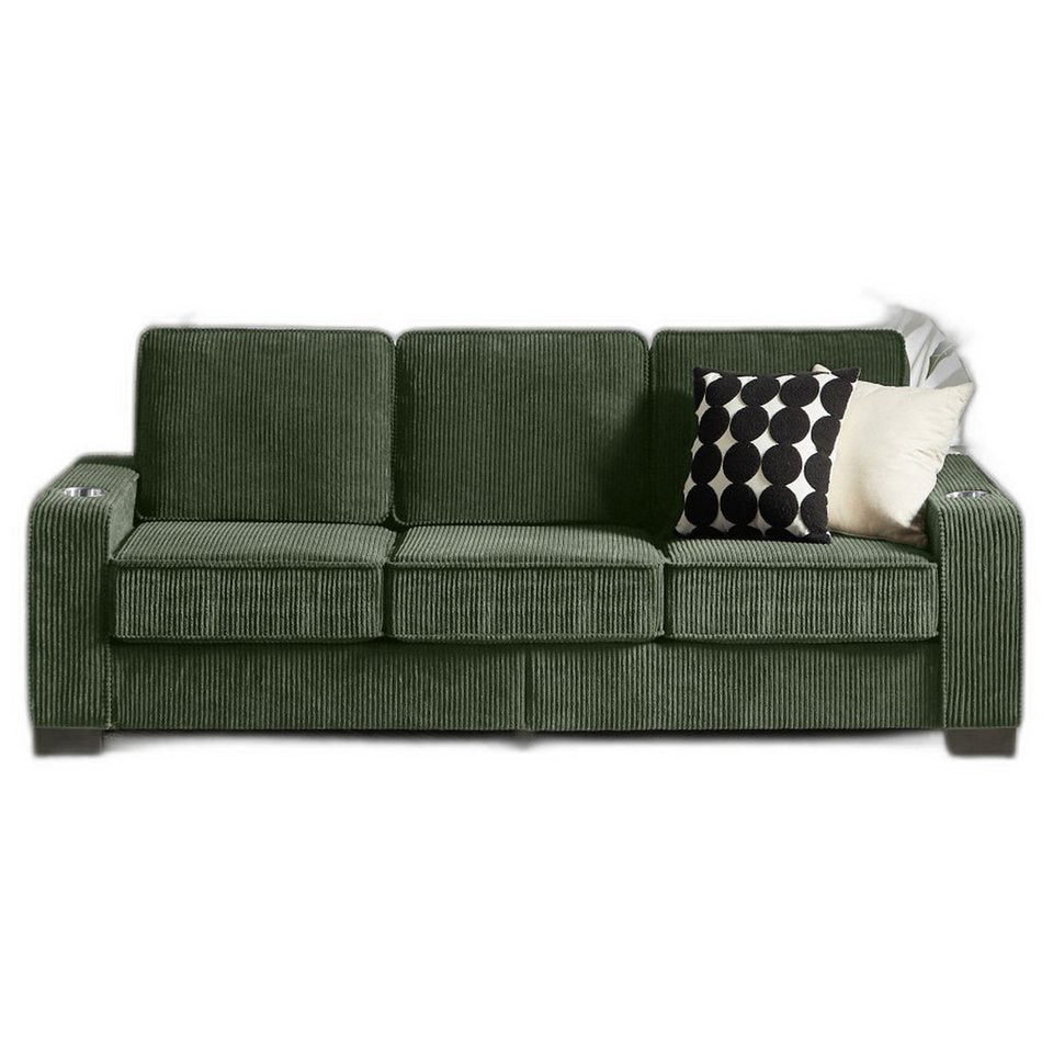 Cord Sofa 3-Sitzer in Grün Frontansicht