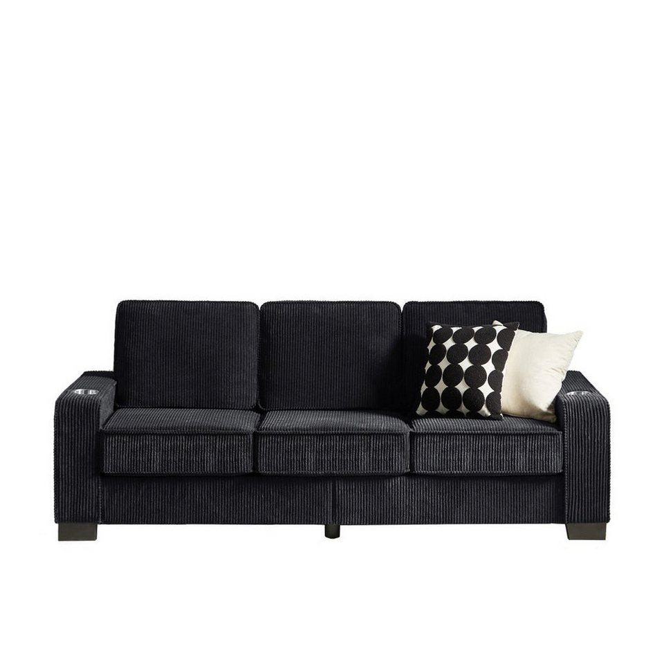 Cord Sofa 3-Sitzer in Schwarz Frontansicht