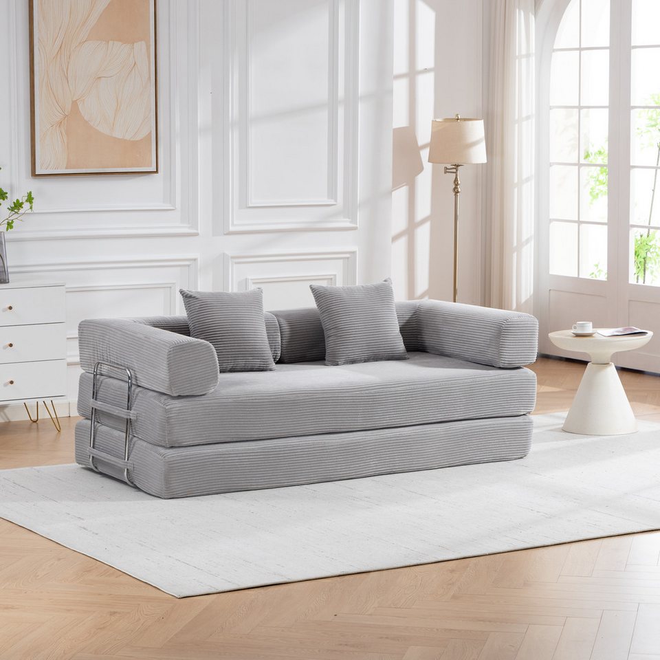 Modulares Cord Schlafsofa in Grau mit Schlaffunktion