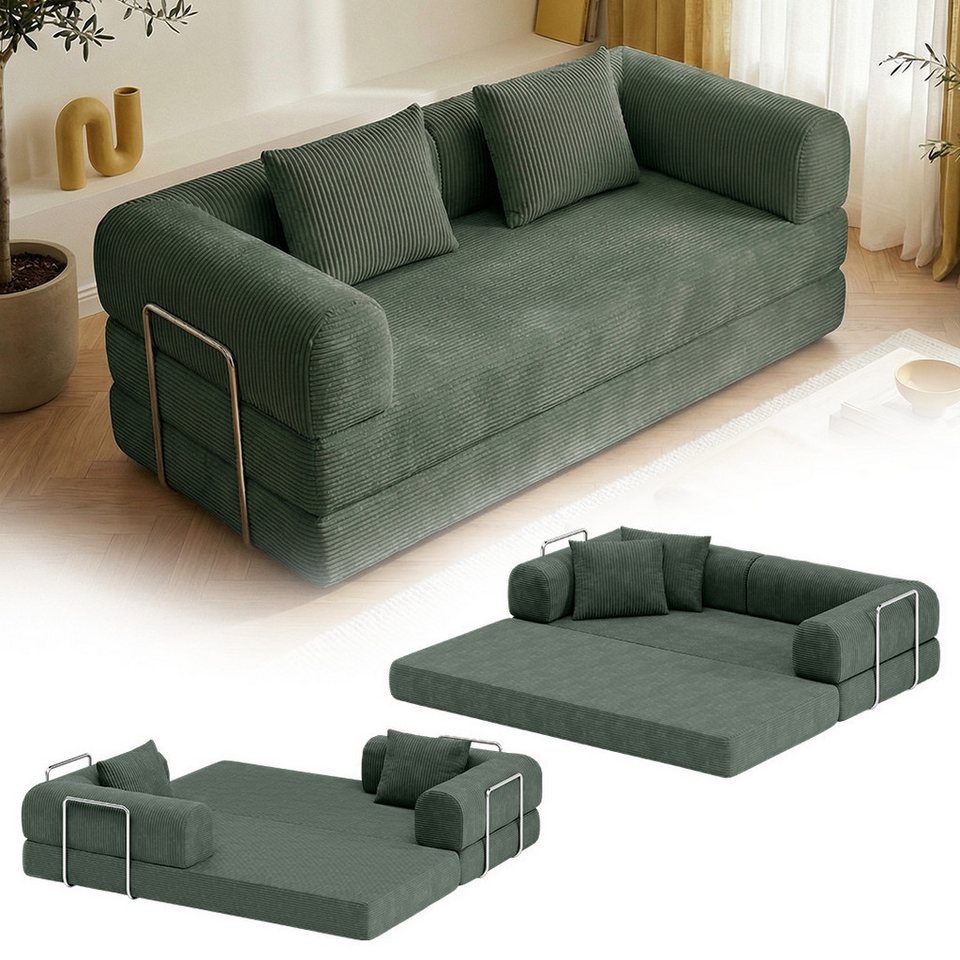 Cord Schlafsofa LOFN 200 cm in Dunkelgrün aus Vollschaum