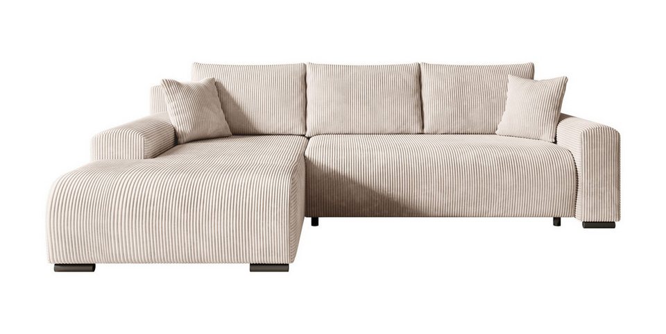 Cord Ecksofa ELLEN in Vanilla mit Schlaffunktion